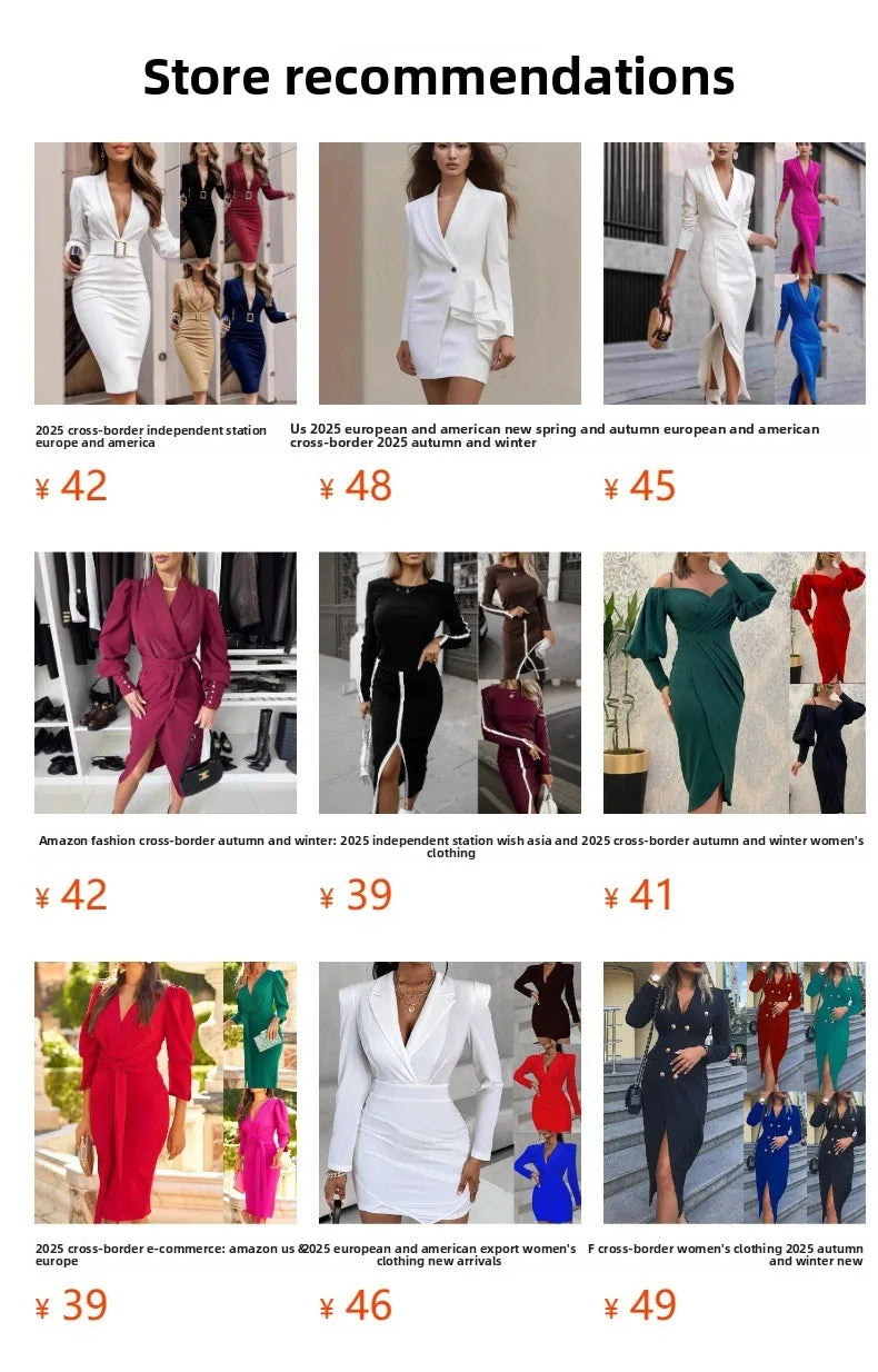 Business Suit Style Midi Dress Women's Slimming Waist Design Commute Fashion Autumn Winter Office Dress Single Piece