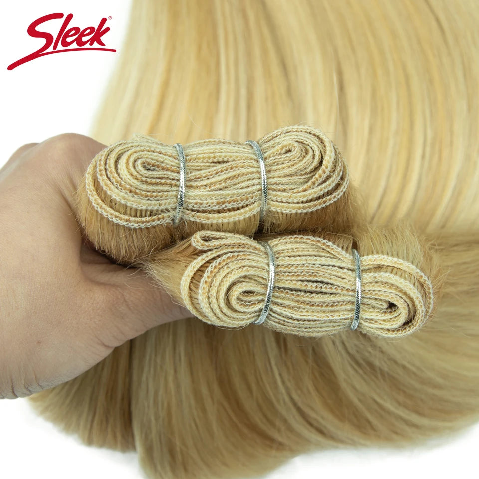 Sleek Peruvian Straight Human Hair Double Drawn Natural Human Hair Weave Bundles Natural Brown #27 #613 Remy Human Hair Bundle