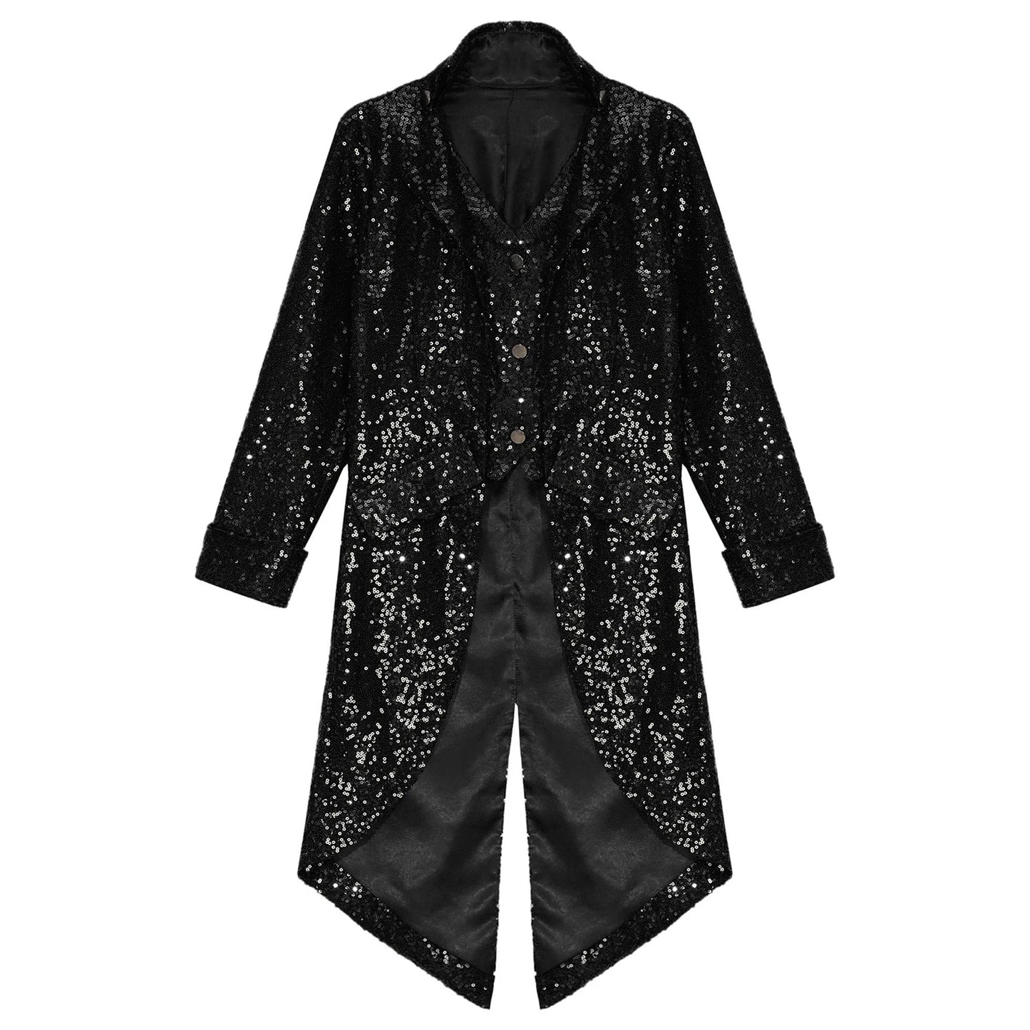 Kids Boys Halloween Medieval Renaissance Costume Sparkly Sequins Victorian Tailcoat Jacket Frock Coat Long Sleeve Gothic Tuxedo