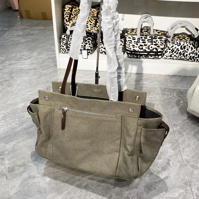 Classic Canvas Tote Bags For Women Luxury Designer Handbag Purse 2026 New In Multiple Pockets Top Handle Underarm Cloth Shoulder