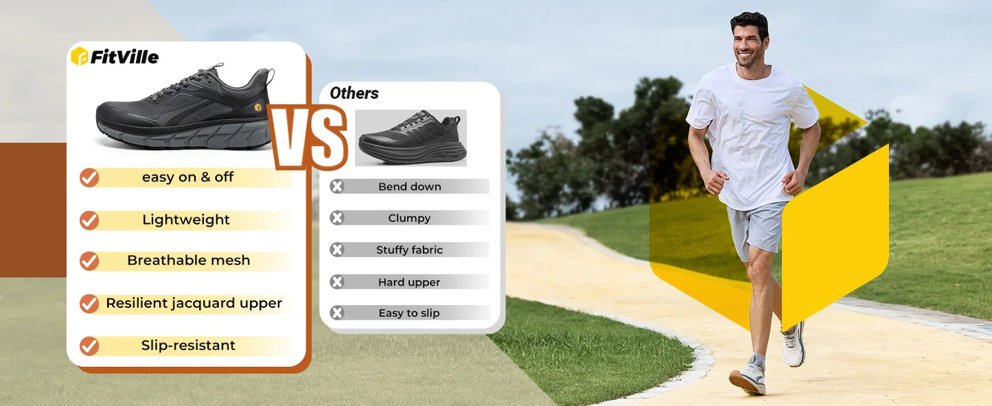 FitVille Extra Wide Men's Running Shoes Breathable Causal Sneakers Cushioned Sports Jogging Shoes for Men Non Slip Arche Support