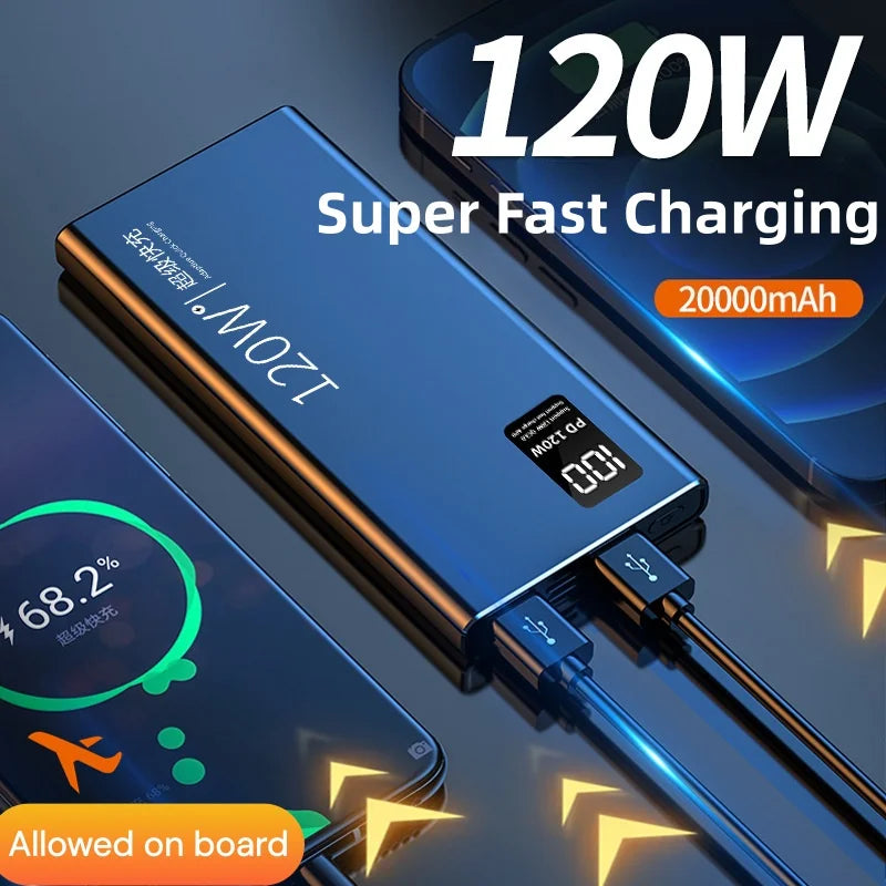 30000mAh PD18W 120W Power Bank Super Fast Charging Large Capacity Portable Battery Charger Digital Display For iPhone Xiaomi