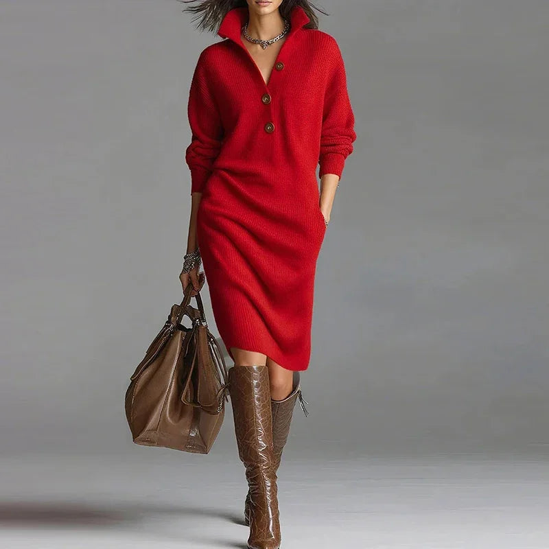 Fashion Knitted Dress Women's Autumn Winter New Straight Midi Length Sweater Dresses For Women Casual Long Sleeve Office Dress