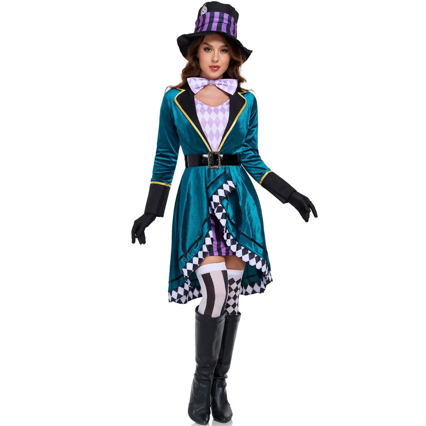 Halloween Alice in Wonderland Clock Madhatter Alice Sorceress Costume Halloween Adult Role-playing Costume Circus Magician