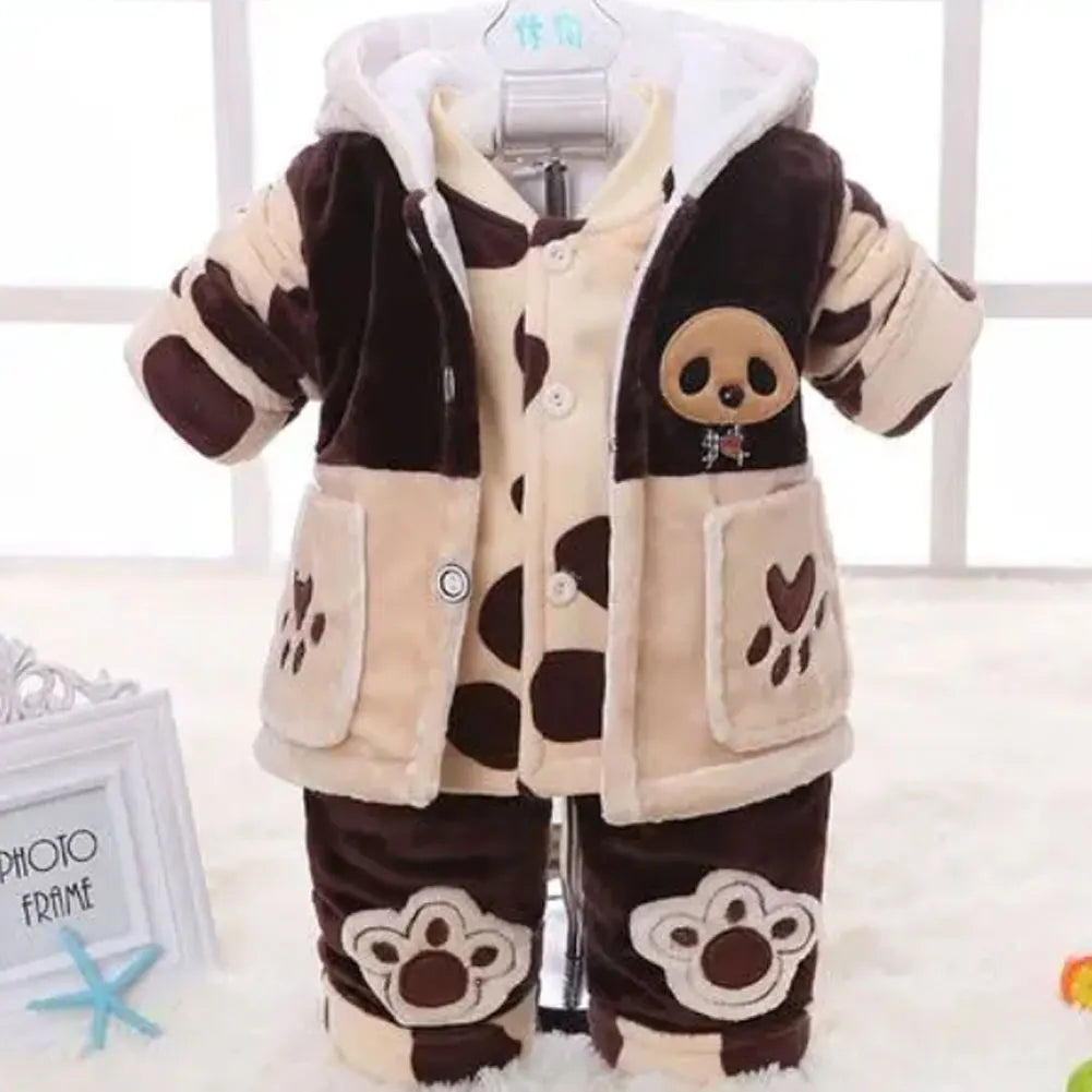 Baby Winter Suits,Coat Pants Hooded Vest Set,Toddlers Cartoon Panda Flannel Cotton Clothing,Baby Boys Girls 3-Piece Warm Outfits