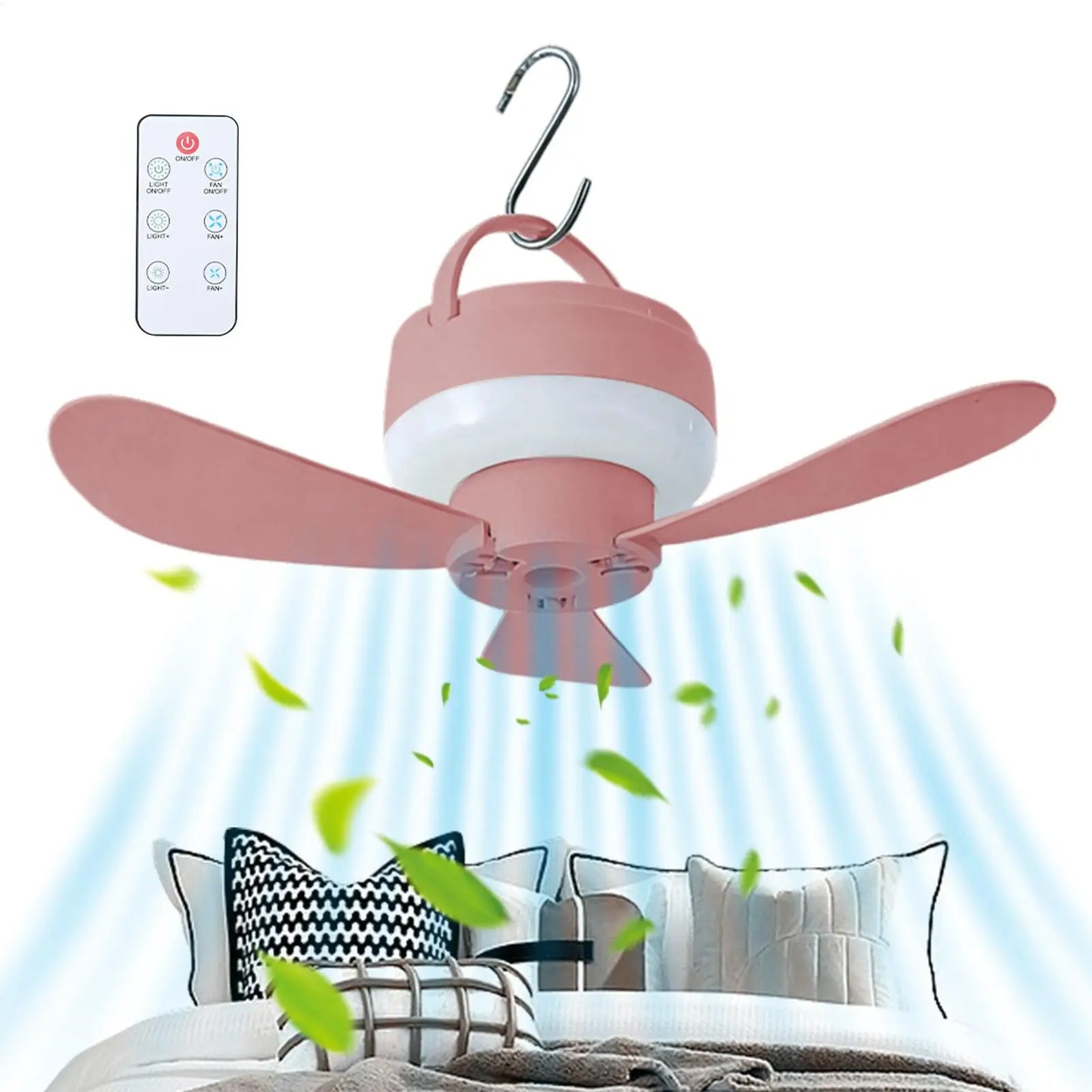Ceiling Fan With LED Light and Remote Control USB Charging Household Outdoor Camping Tent Student Dormitory Bed Small Fan