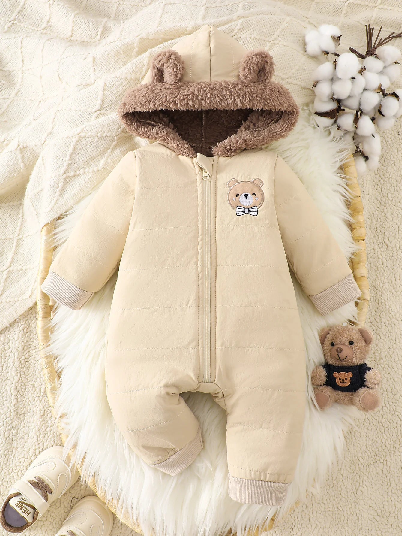 IURNXB Newborn Baby Fleece Romper Clothes Long Sleeve Hooded Onesie Thicken Jumpsuit Infant Costumes Warm Homewear Outfits 1-18M