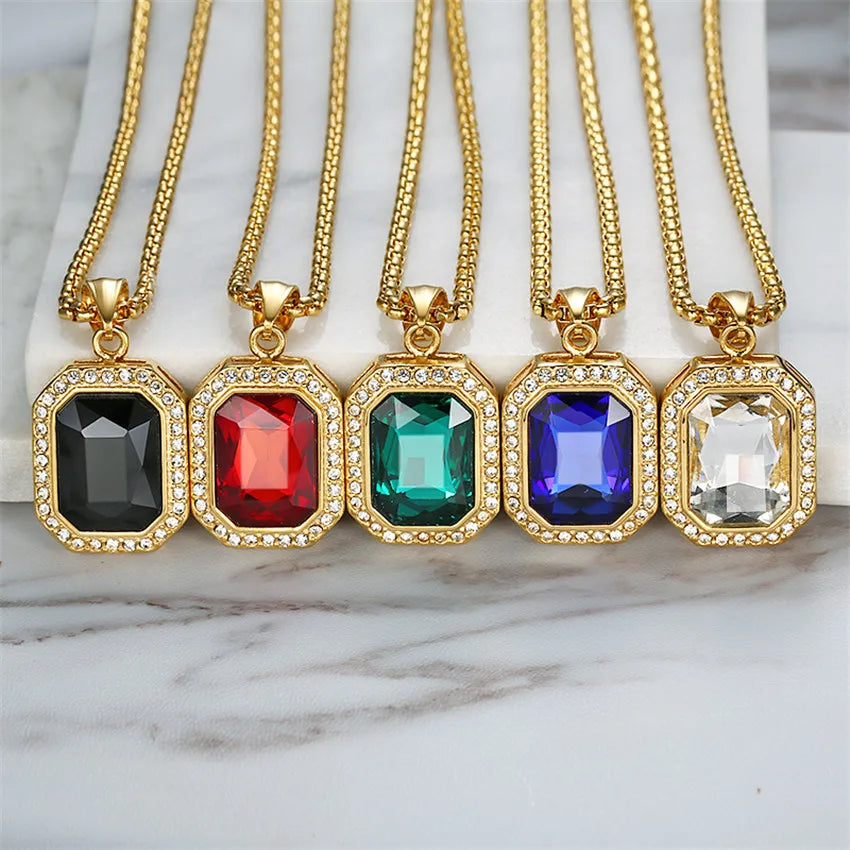 Hip Hop Iced Out Bling Square Pendant Gold Color Stainless Steel Rapper Party Necklace For Women Men Fashion Jewelry Gift 2025
