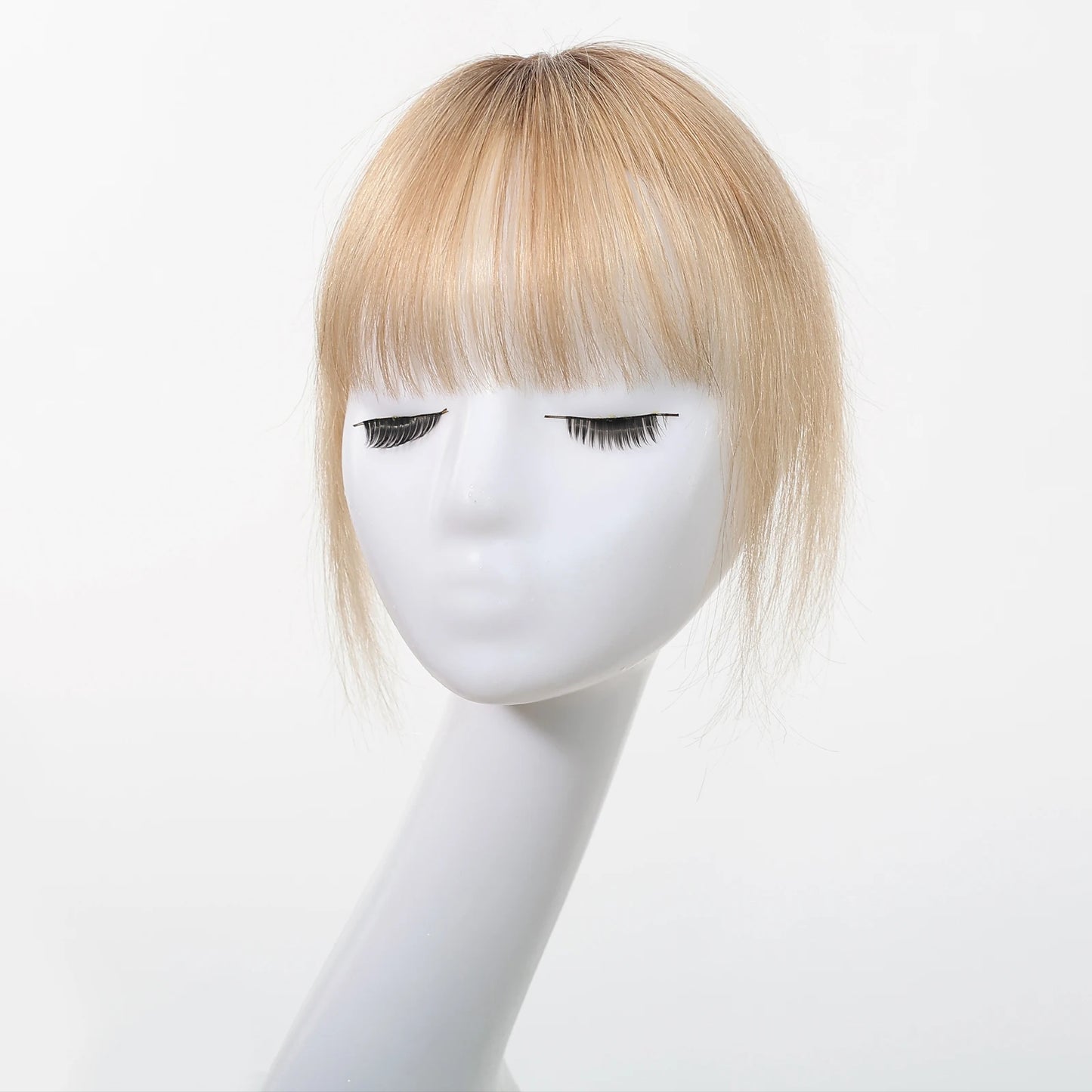 100% Human Hair Blonde Ombre Blunt Cut Wispy Bangs with Sideburns 5x5cm Clip-in Fringe Hairpiece with Top Hair Patch for Daily