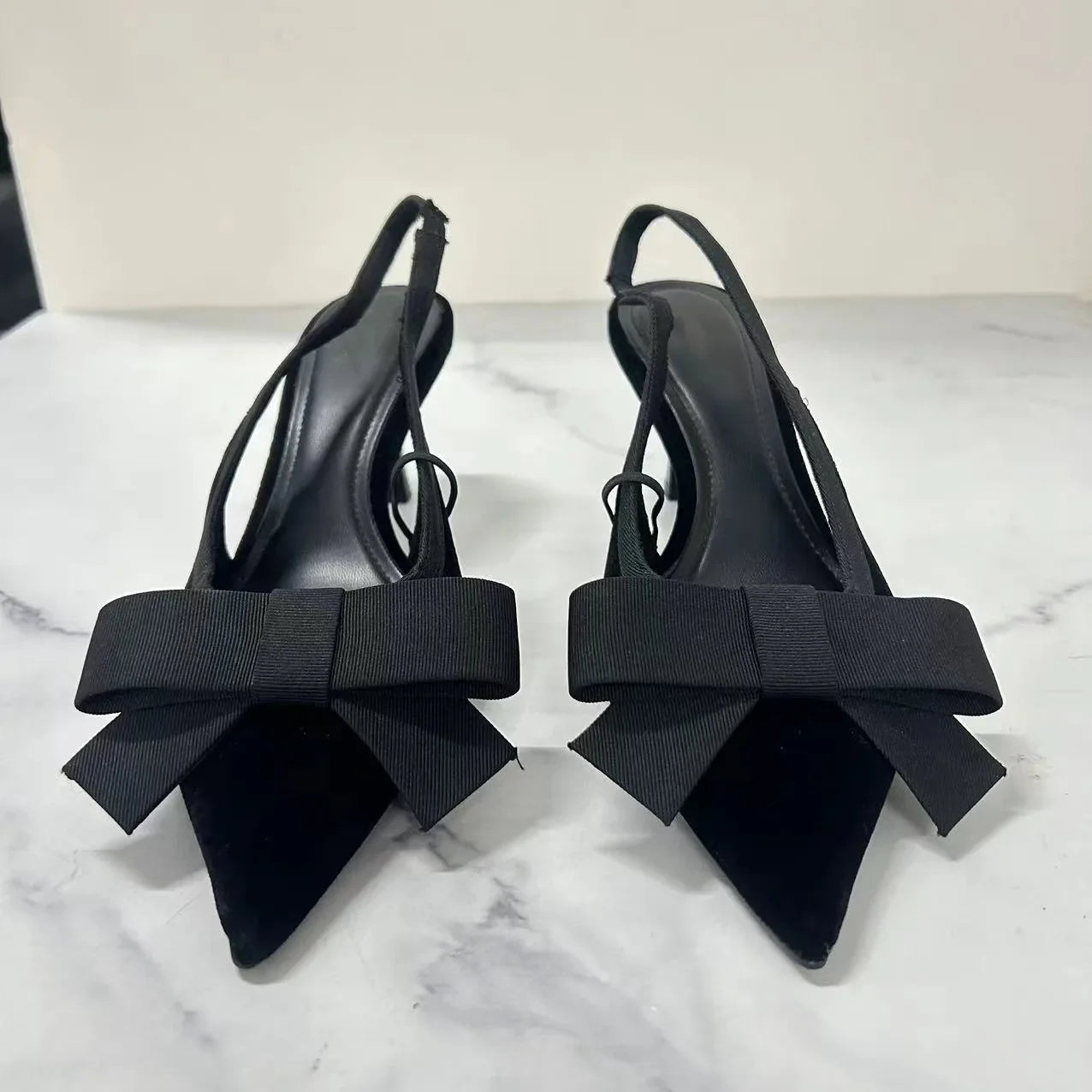 NEW Butterfly-knot Pointed Toe Brand Mules Pumps Women Fashion Elegant Slingbacks Dress Shoes Design Thin Heels Sandals Women