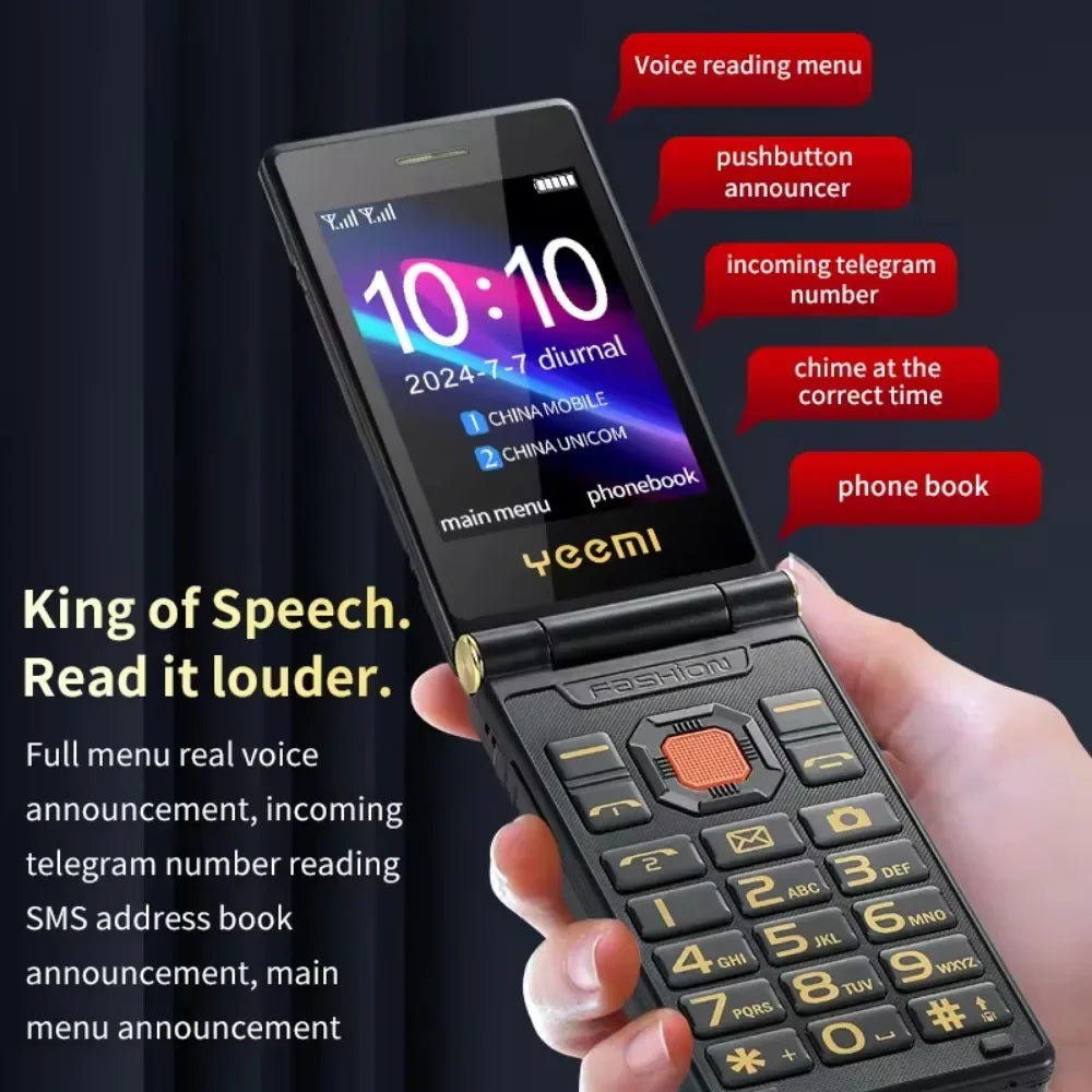YeeMI M7 2G Rugged Feature Phone Dual SIM Dual Screen Large Fonts For Old Man 6800mAh Cellphone FM Radio SOS Russian Version