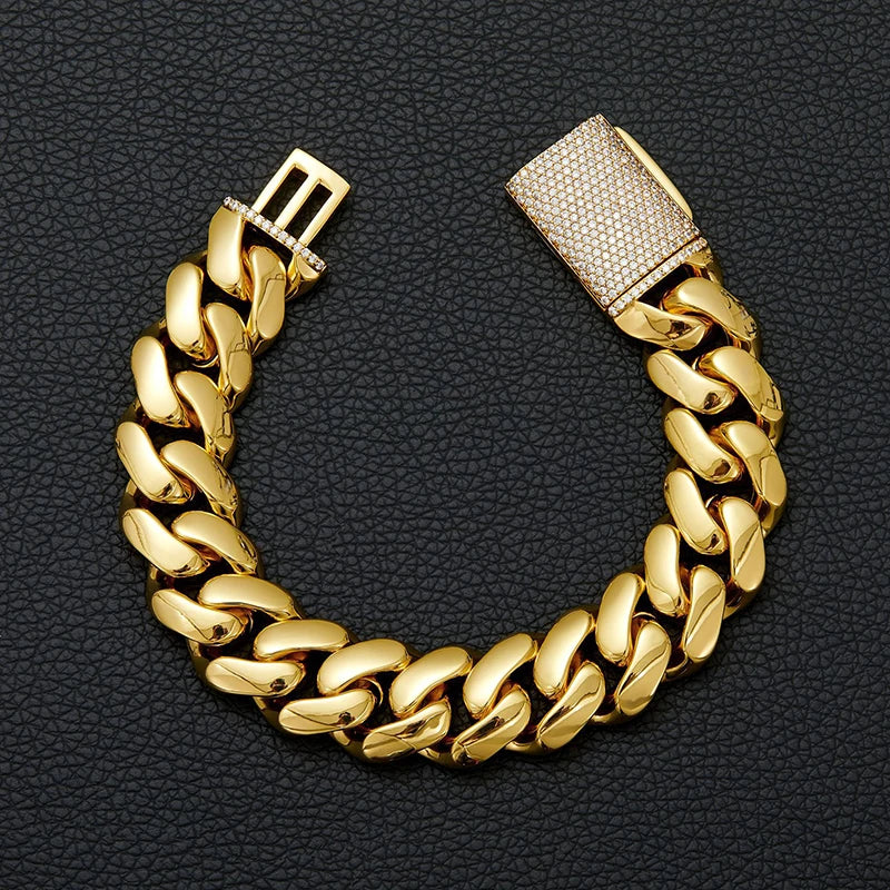 Hip Hop Rock Stainless Steel Rhombus Cuban Miami Link Chain Bracelets for Men Bling Iced Out Rapper Jewelry Gold Silver Color