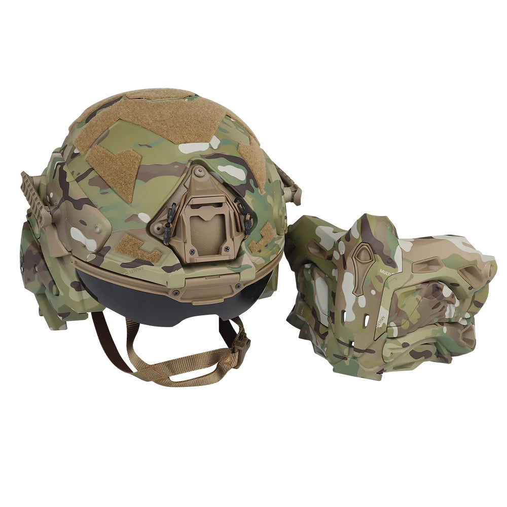 Militar Helmet FAST Helmet Built-in Communication Headset Anti-fog Fan W-Ronin Assault Helmet Detachable Mask Replacement Lens