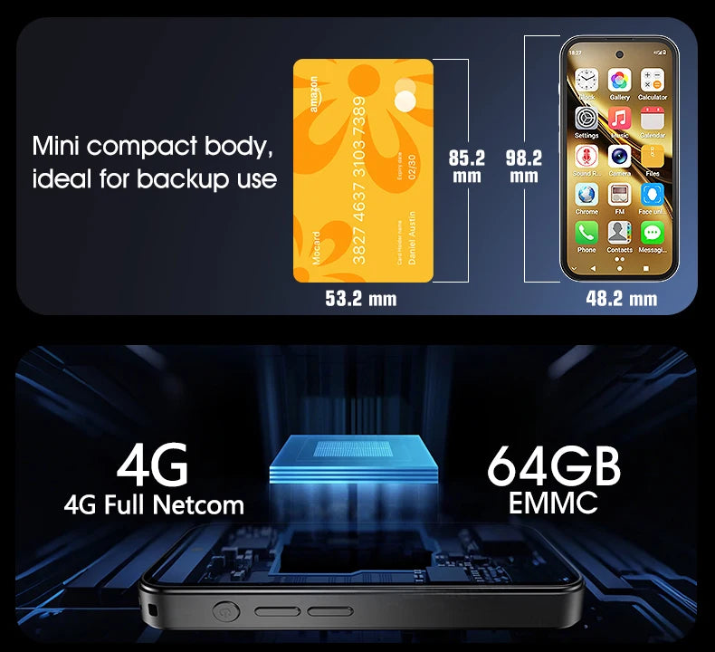 SOYES Q333 4GB RAM 64GB ROM Android 12.0 Smartphone MTK6762 2000mAh Face ID 4G LTE Type-C OTG 3.58‘’ Screen 8MP/5MP Small Phone