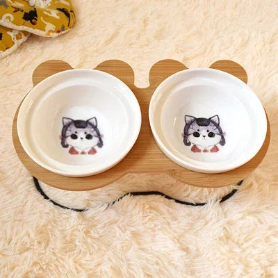 Ceramic Cat Bowl Cat Food Feeder Dog Bowls Drinking Water Bowl Cervical Protection Pet Supplies Ceramic Double Cat Bowls