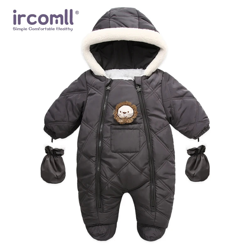 Ircomll Hight Quality Newborn Baby Winter Clothes Snowsuit Warm Fleece Hooded Romper Cartoon Lion Jumpsuit Toddler Kid Outfits