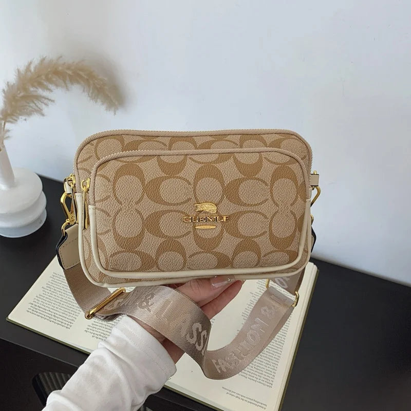 Luxury Women Vintage Pattern Camera Bag Wide Adjustable Strap Crossbody Handbag Multi Pockets Fashion Daily Small Shoulder Messe