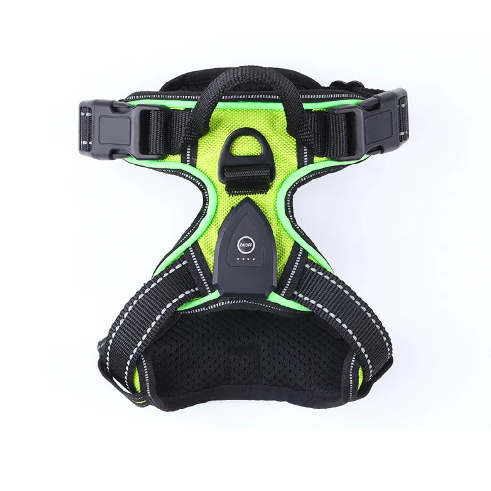 Light Up LED Dog Harness Rechargeable Adjustable Luminous Pet Chest Strap Padded Collar Soft Dog Glow Vest for Night Walking