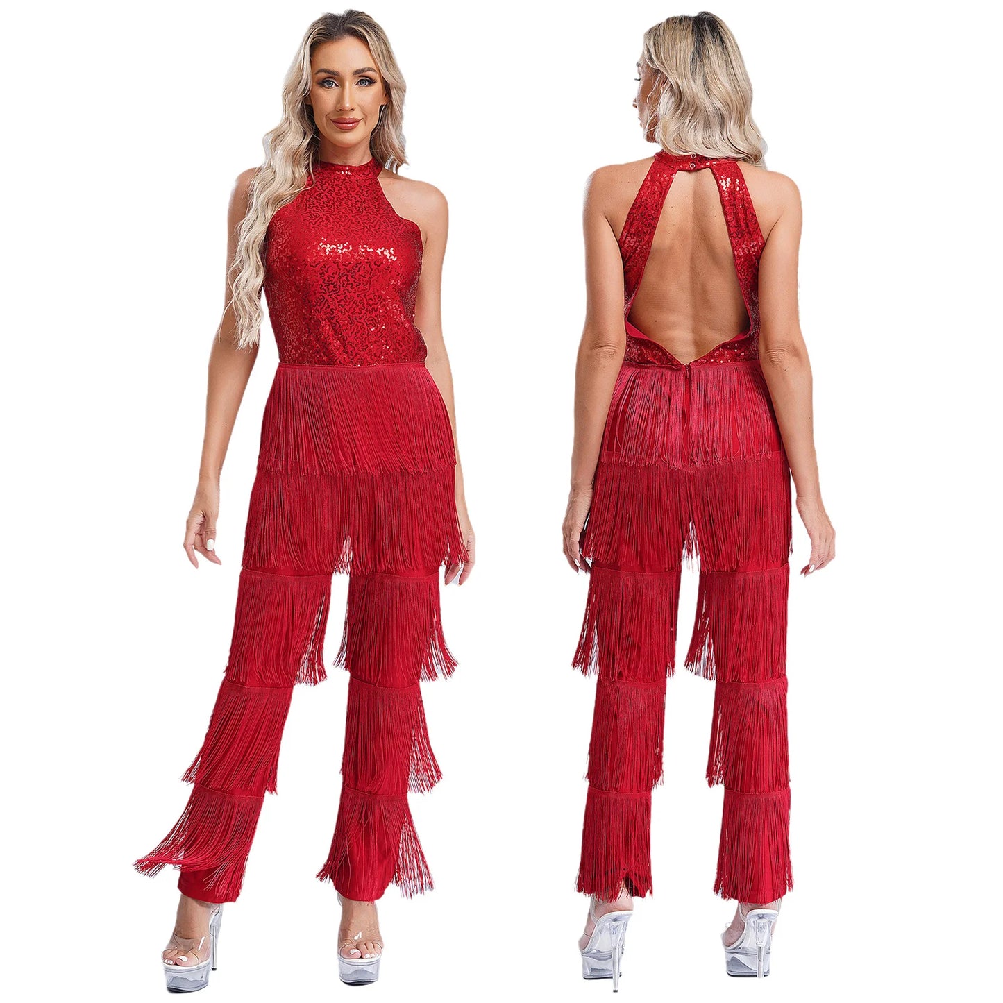 Halloween Hippie Costume womne Vintage 70s Disco Stage Performance Dancing Jumpsuit Singer Sequins Tassel Tango Cha-cha Costumes