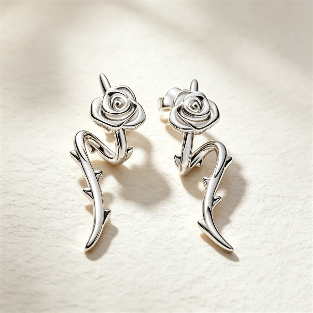925 Sterling Silver Butterfly Flower Bee Lilac Leaf Zircon Earrings Suitable for Daily Wear as Women's Jewelry Holiday Gifts