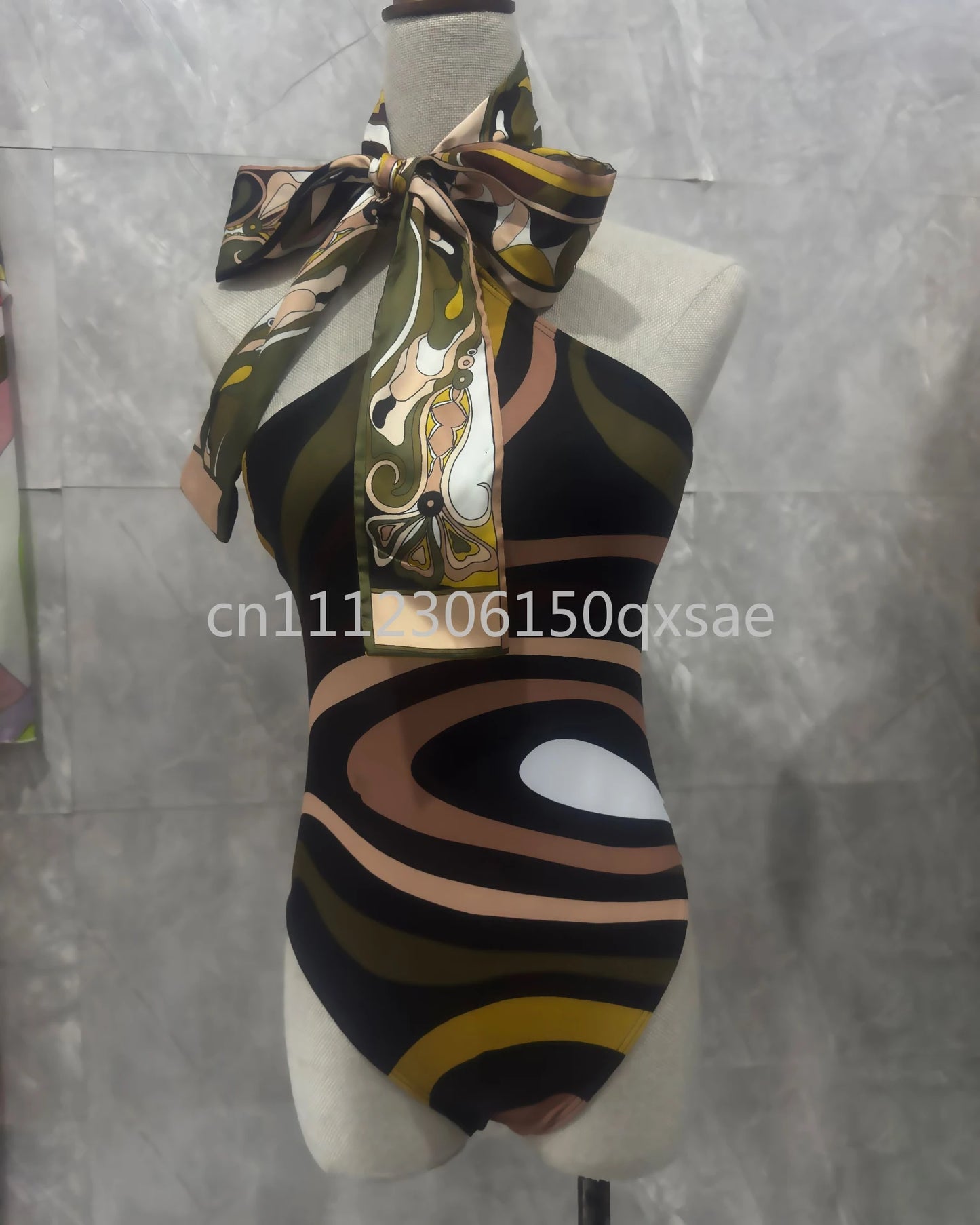 Luxury Design Women's Brown Headband Scarf Swimsuits with Letter Signature Logo Classic Brand Headband Bikini Sets Beachwear