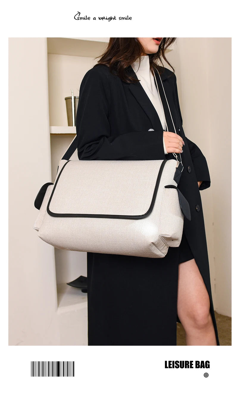 New Women's Large Capacity Canvas Shoulder Bag Casual Tote Handbag Trendy Messenger Bag for Everyday Use