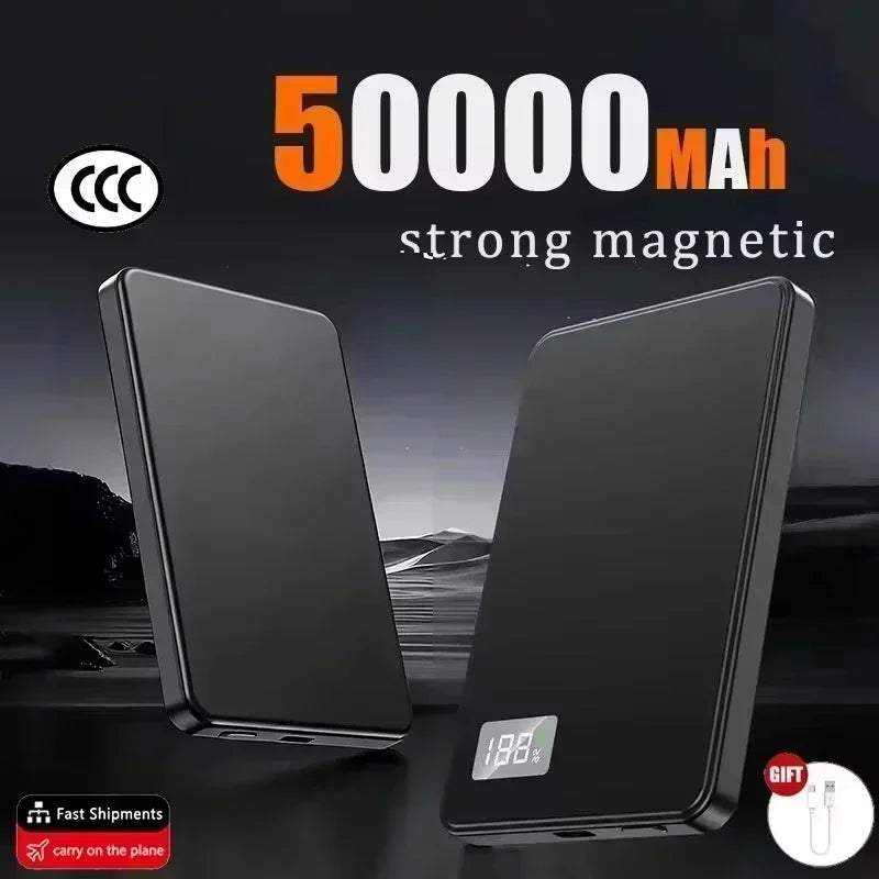 Lenovo 500000mAh CCC Certified Magnetic Ultra Thin Wireless Portable Power Bank Super Fast Charging LED Display Pack For MagSafe