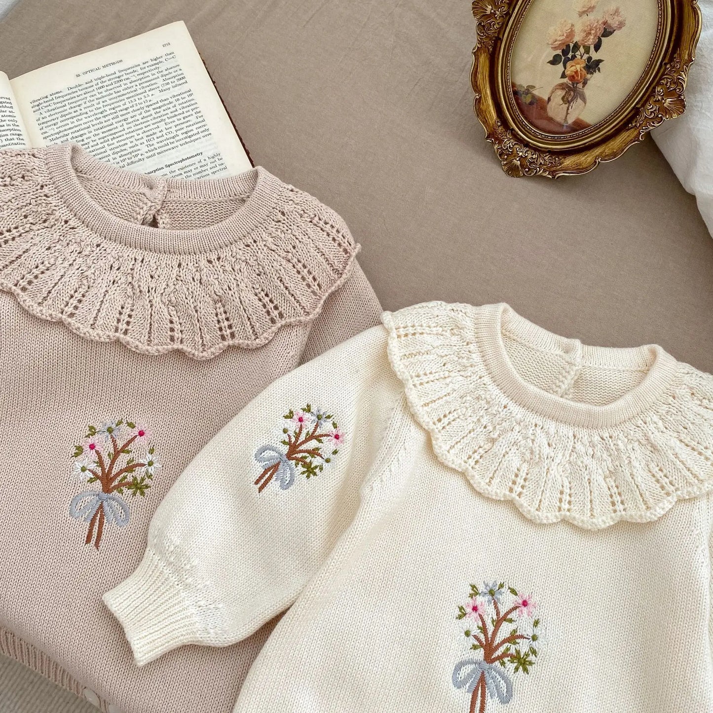 Autumn Baby Clothing New Baby Knitted Rompers Lotus Leaf Collar Long-sleeved Romper Cute Baby Girl Embroidered Sweaters Jumpsuit