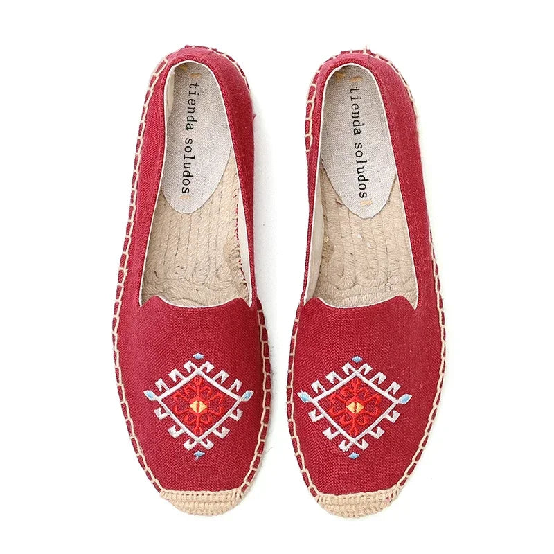 Women's Casual Flats Shoes with Embroidered Hemp Flat Platform Round Toe Spring/Autumn Comfortable