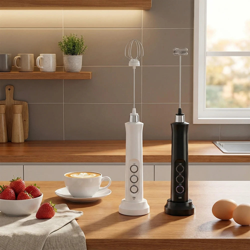 Handheld Wireless Rechargeable Electric Milk Frother 3 Speeds USB Rechargeable Foam Maker for Latte Cappuccino Hot Chocolate