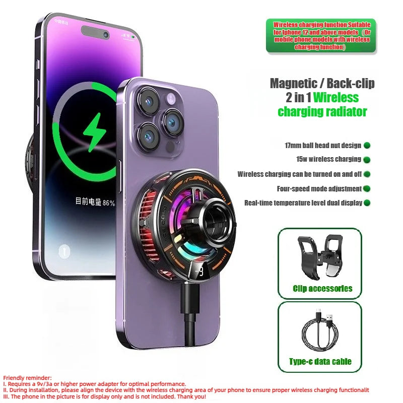 K28 Magnetic Semiconductor Phone Cooler with Wireless Fast Charger Cooling Radiator Gaming Accessorie for IPhone MagSafe Android