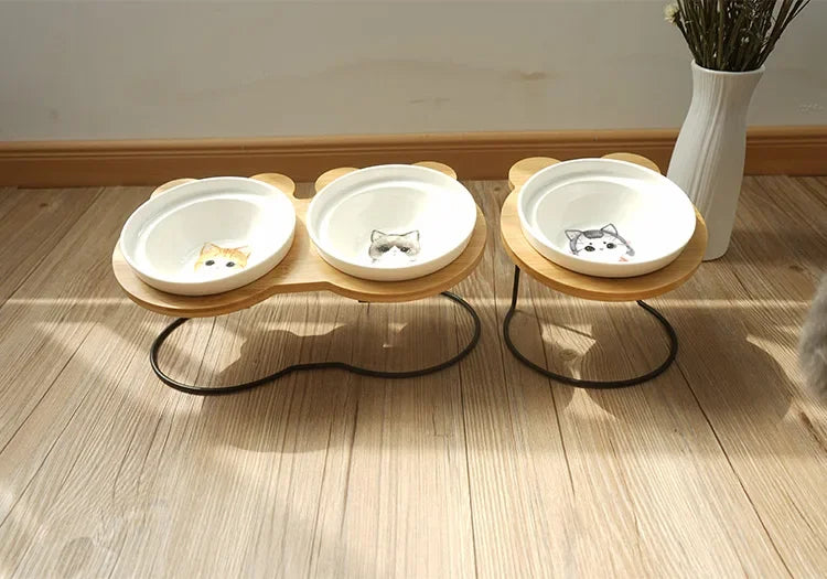 Ceramic Cat Bowl Cat Food Feeder Dog Bowls Drinking Water Bowl Cervical Protection Pet Supplies Ceramic Double Cat Bowls