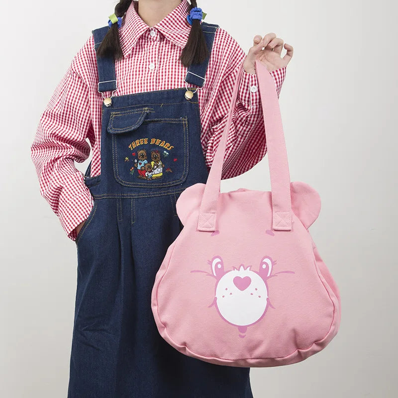 Personalised Tote Bag for Women, Girls Student Custom Your Name Canvas Shoulder Bag, Cute Bear Crossbody Hand Bags, Casual Tote