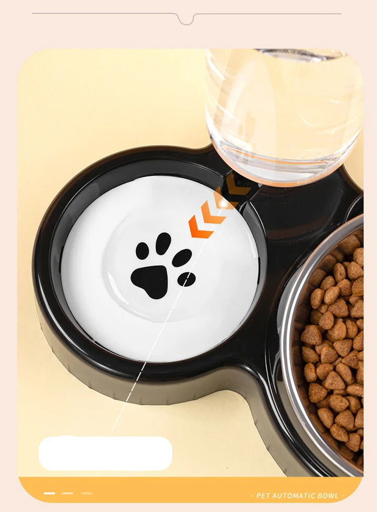 Cat Bowl Slanted Mouth Dog Bowl Cat Rice Bowl Double Bowl Stainless Steel Automatic Refilling Pet Bowl Three In One Drinking Fee