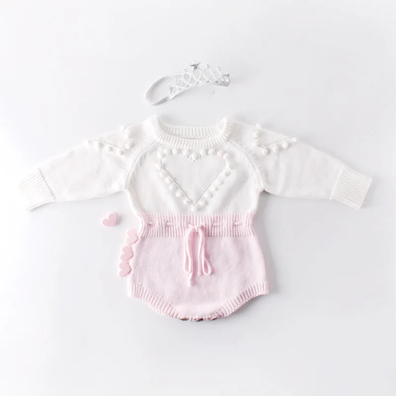 Autumn Lovely Heart Jumpsuit Infant Baby Girl Knitted Clothes Love Romper Bodysuit Outfit Spring Cotton Knitted Sweater Bodysuit