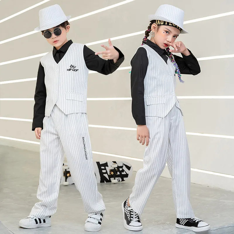 Kids Performance Costume Stage Outfit for Hiphop Dance Clothing Boys Girls Jazz Breaking Streetdance Waistcoats