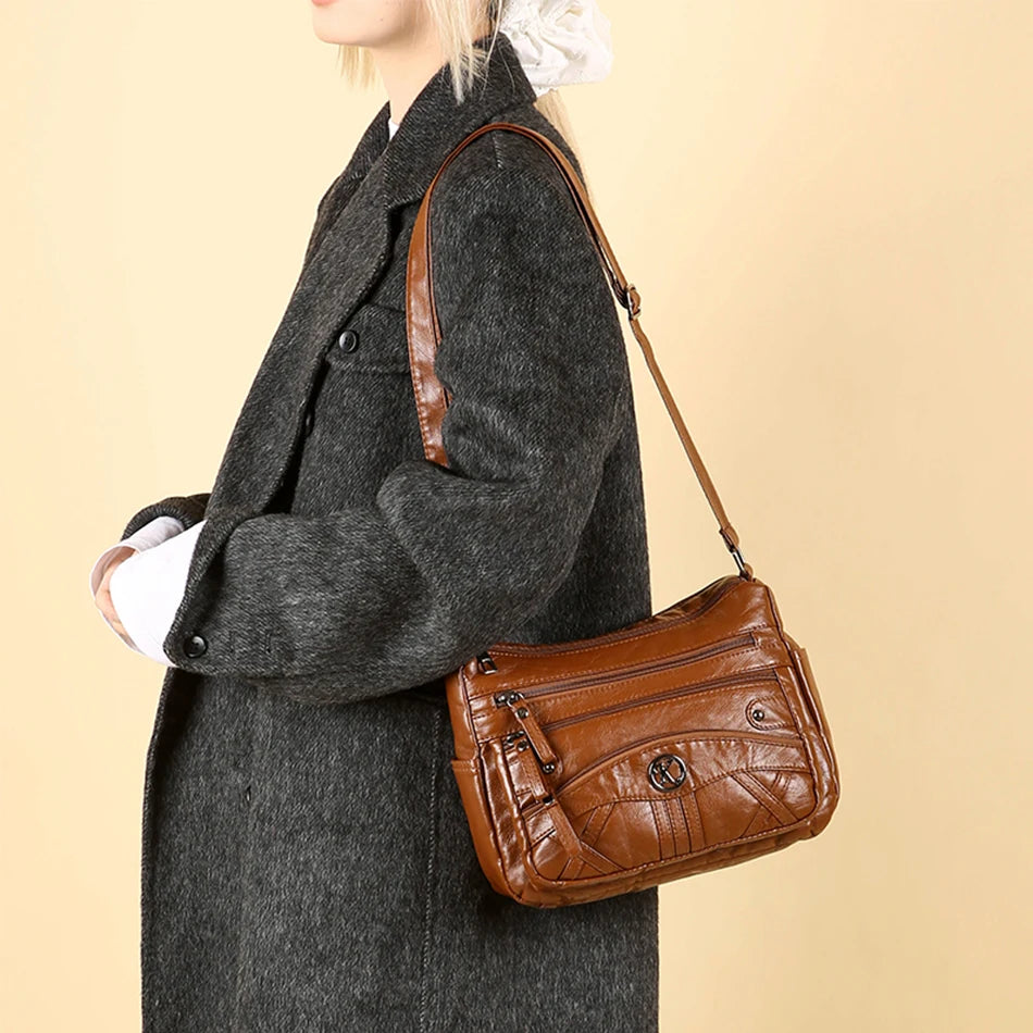 Retro Soft Leather Multi Pocket Single Shoulder Crossbody Bag High Quality Women's Bag Luxury Designer Purses and Handbags 2025