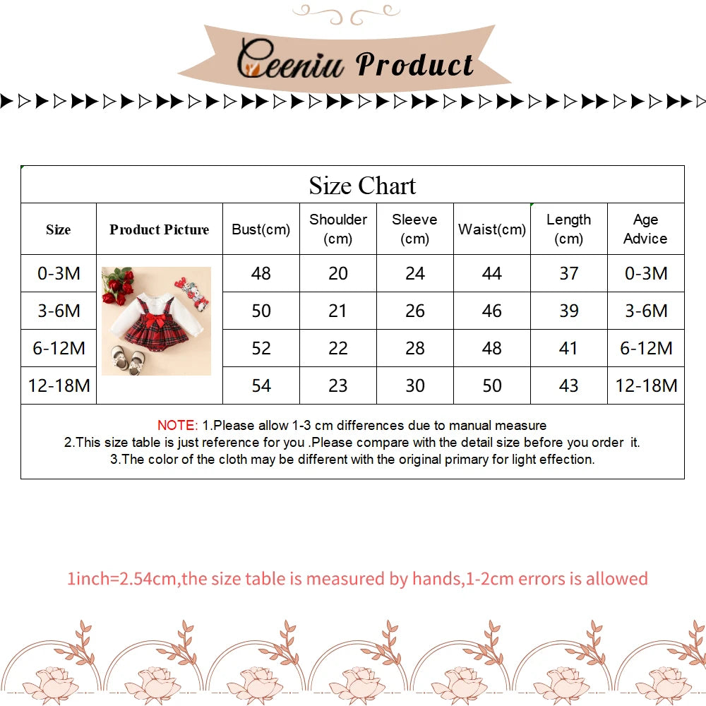 Ceeniu Baby Christmas Romper Dress Girls Lace Collar Patchwork Red Plaid Bodysuit For Newborns My First New Year Girl Clothes