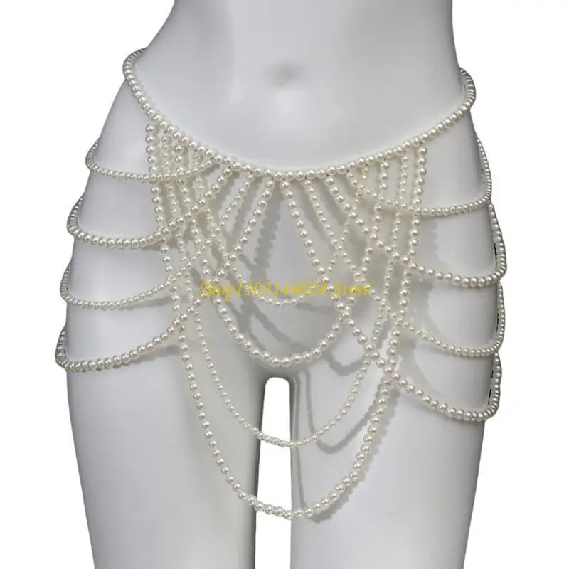 Modern Faux Pearls Body Necklace for Women Adjustable Strap Shoulder Chain Great for Celebrations and Day to Day Fashion