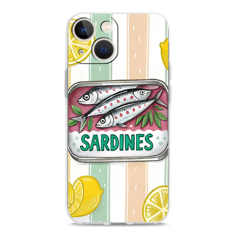 Soft TPU Transparent Phone Case Cover for iPhone 17 16 15 14 13 12 11 Pro Max 17 Air 7 8 Plus Fundas Funny Fish Sardines Laser