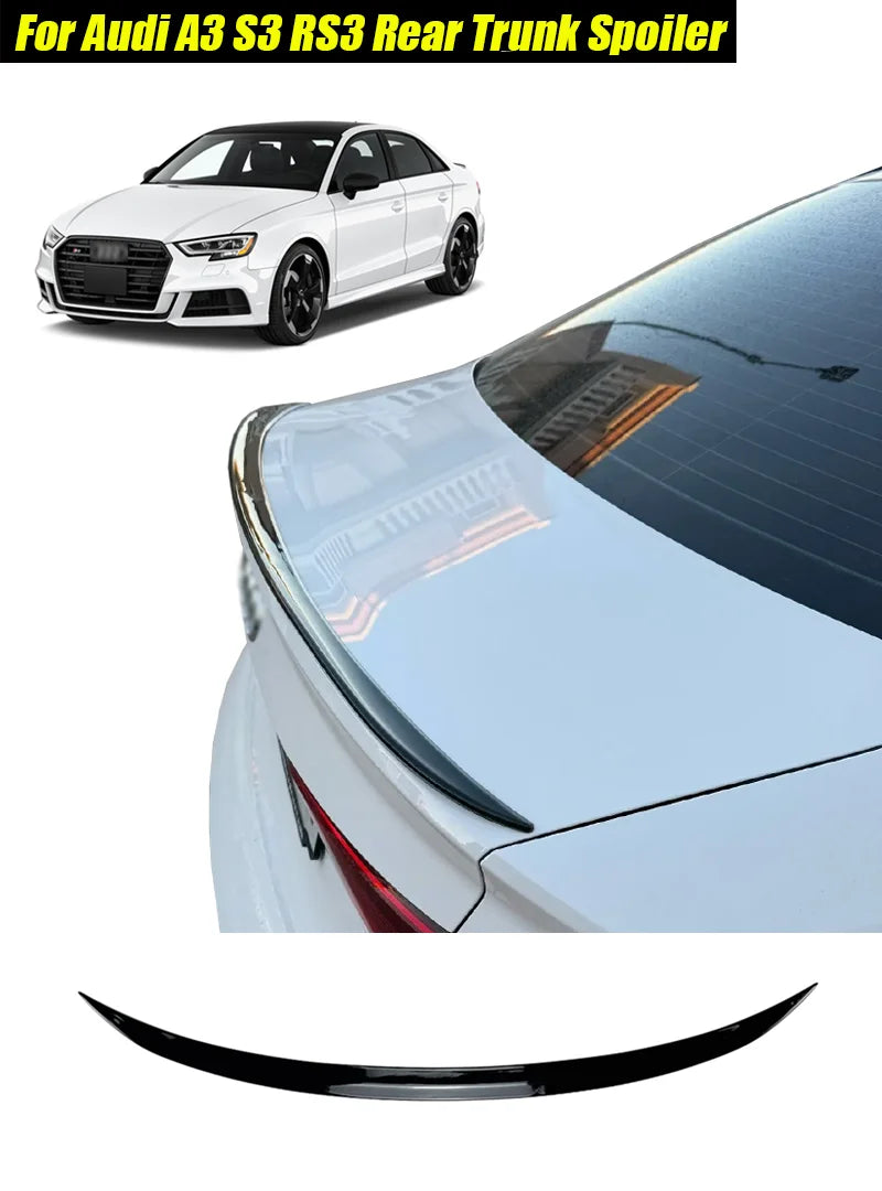 121Cm Car Rear Spoiler Boot Lip Cap Wing Bodykit For Audi Accessories A3 S3 RS3 8V 2013+ Rubber Gloss Black Soft Plastic