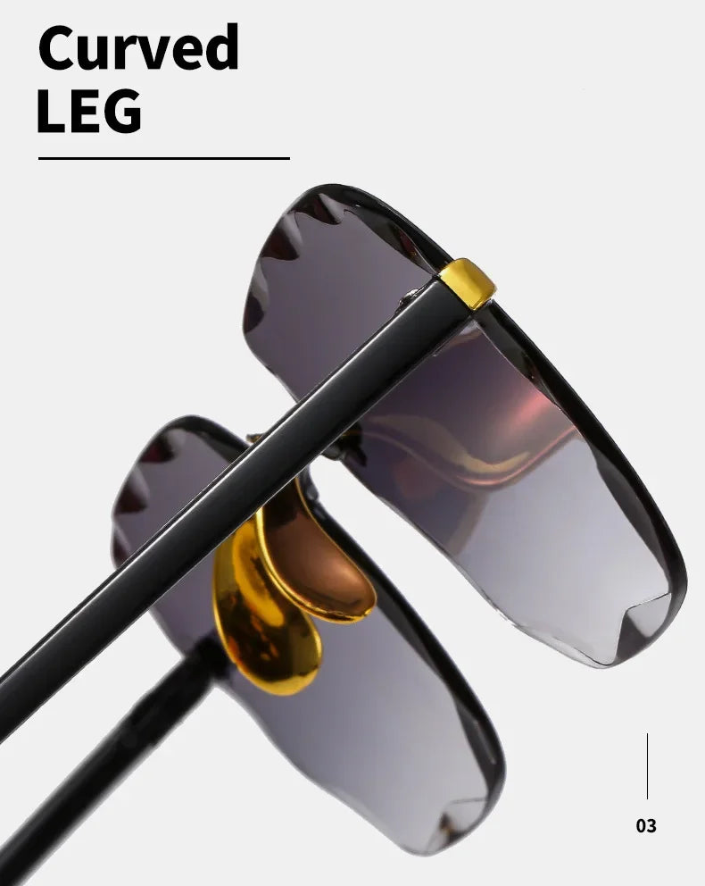 Luxury Square Rimless Sunglasses Women Brand Designer Summer Red Glasses Fashion Sun Glasses for Men UV400 Shades Oculos