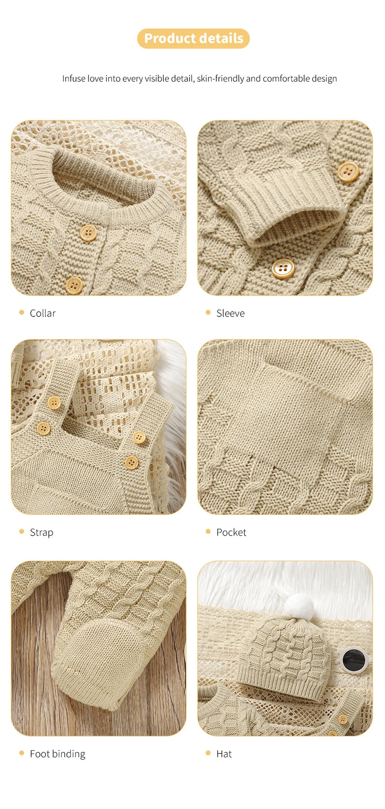 Newborn Baby Clothes Set Knitted Toddler Sweater +Jumpsuit Hat Sleeveless 3pcs Attire Infant Boys Girls Cardigan+Romper Cap 0-9M