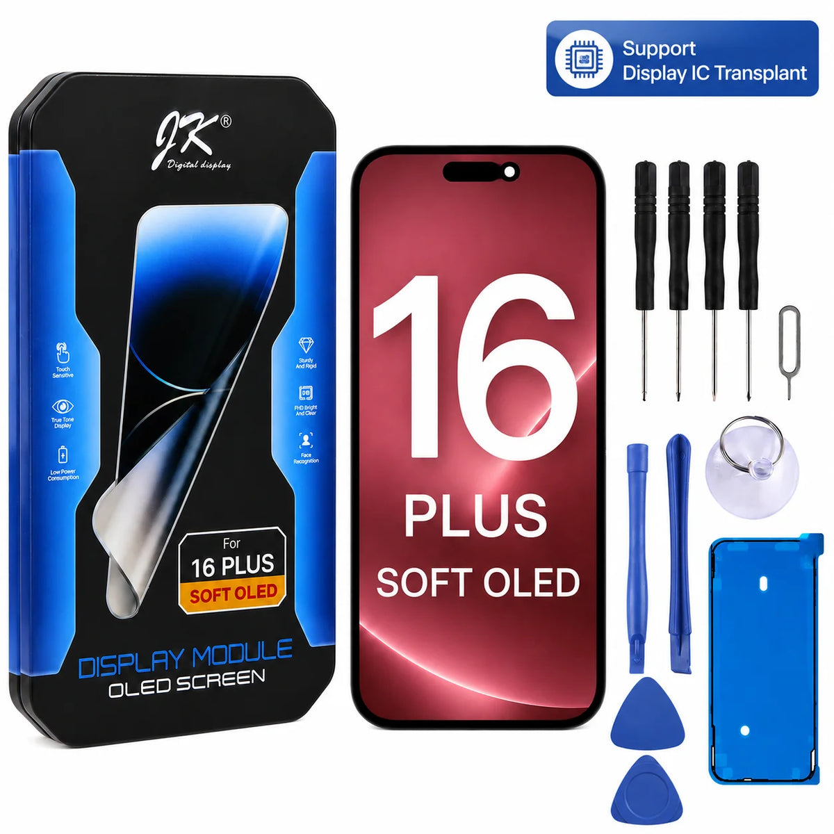 JK Flexible Soft OLED Display Assembly for iPhone 12 13 14 15 16 17 Pro Max Plus Screen Replacement Part