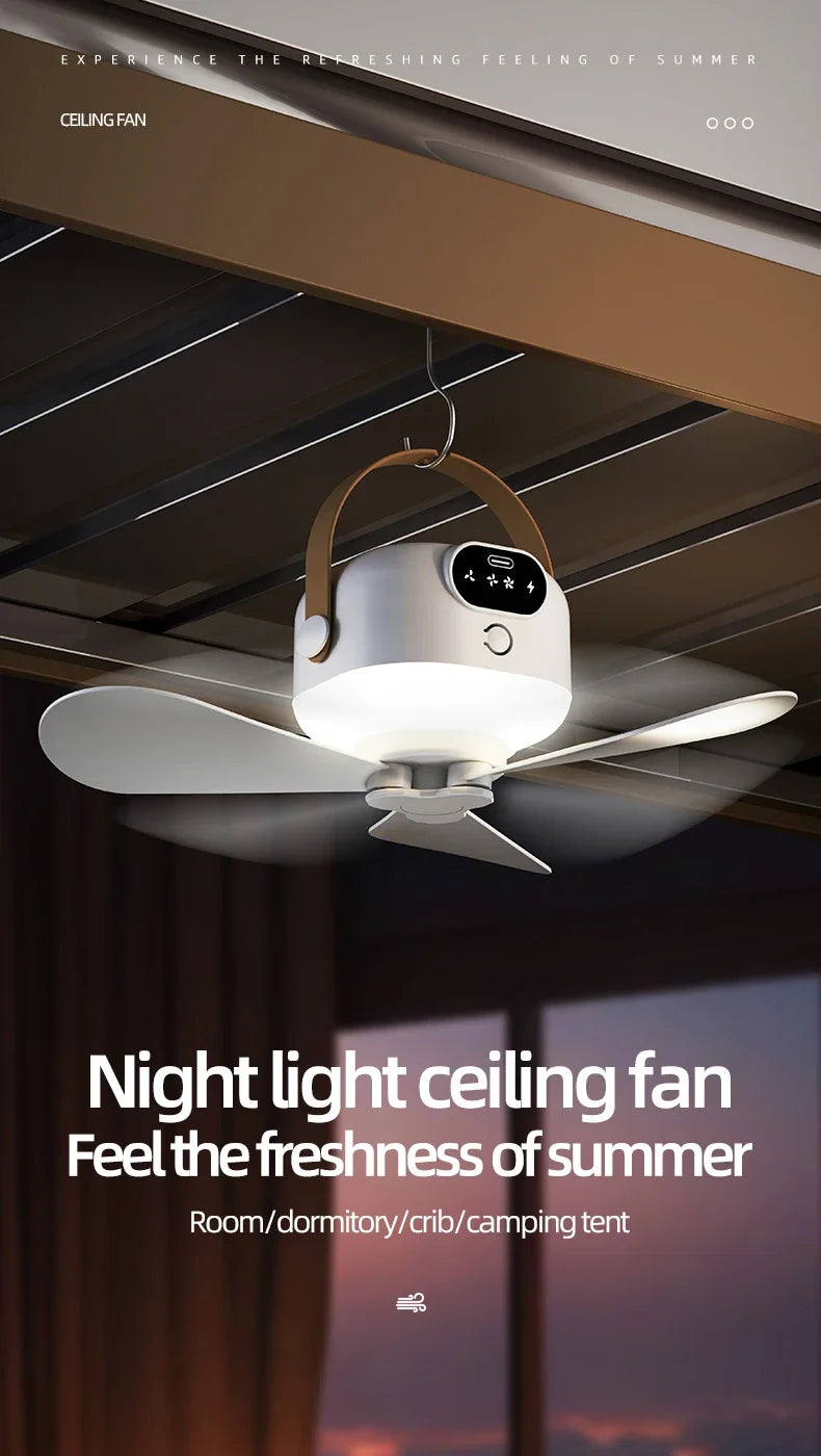 Ceiling Fan Portable Camping Tent Ceiling Canopy Fan 8000mah Rechargeable Wireless Fan Air Circulators with Remote Control Light