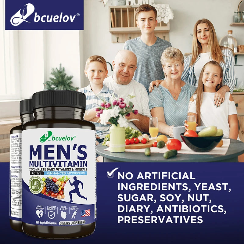Men’s Multivitamin & Mineral Capsules, High Absorption Antioxidant Supplement for Energy, Immune, Bone, Skin & Overall Wellness
