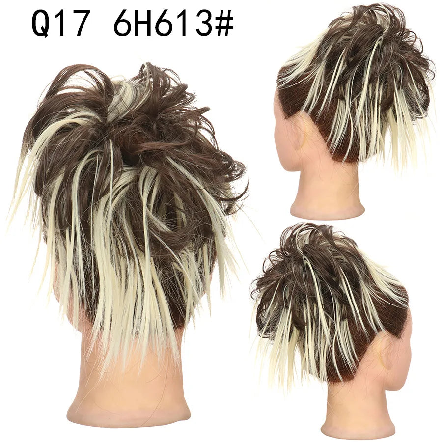 Synthetic Hair Bun Extensions Messy Curly Elastic Hair Scrunchies Hairpieces Synthetic Chignon Donut Updo Hair Pieces for Women