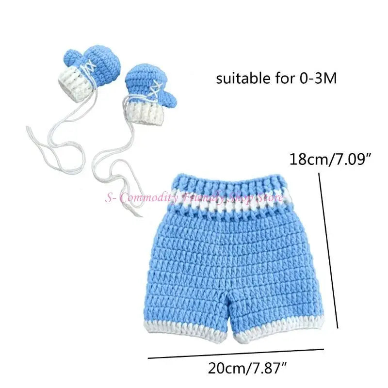 Newborn Photography Set Bath Gift Woven Photography Props Boxing King Blue Red Pink Boxing Suit Handmade Crochet