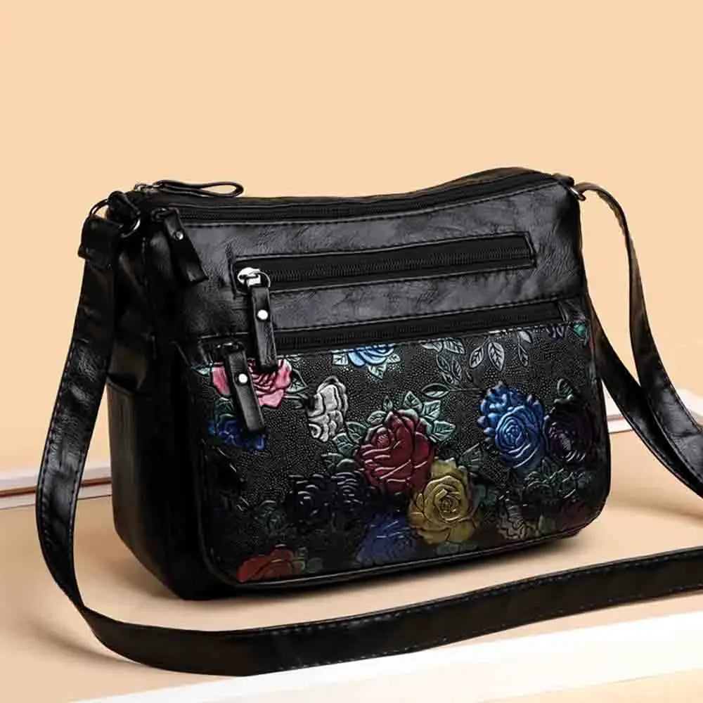 Luxury Soft Leather Women Messenger Shoulder Handbags and Purses Flowers Multi-pocket Crossbody Mommy Bag Ladies Sac 2022 New