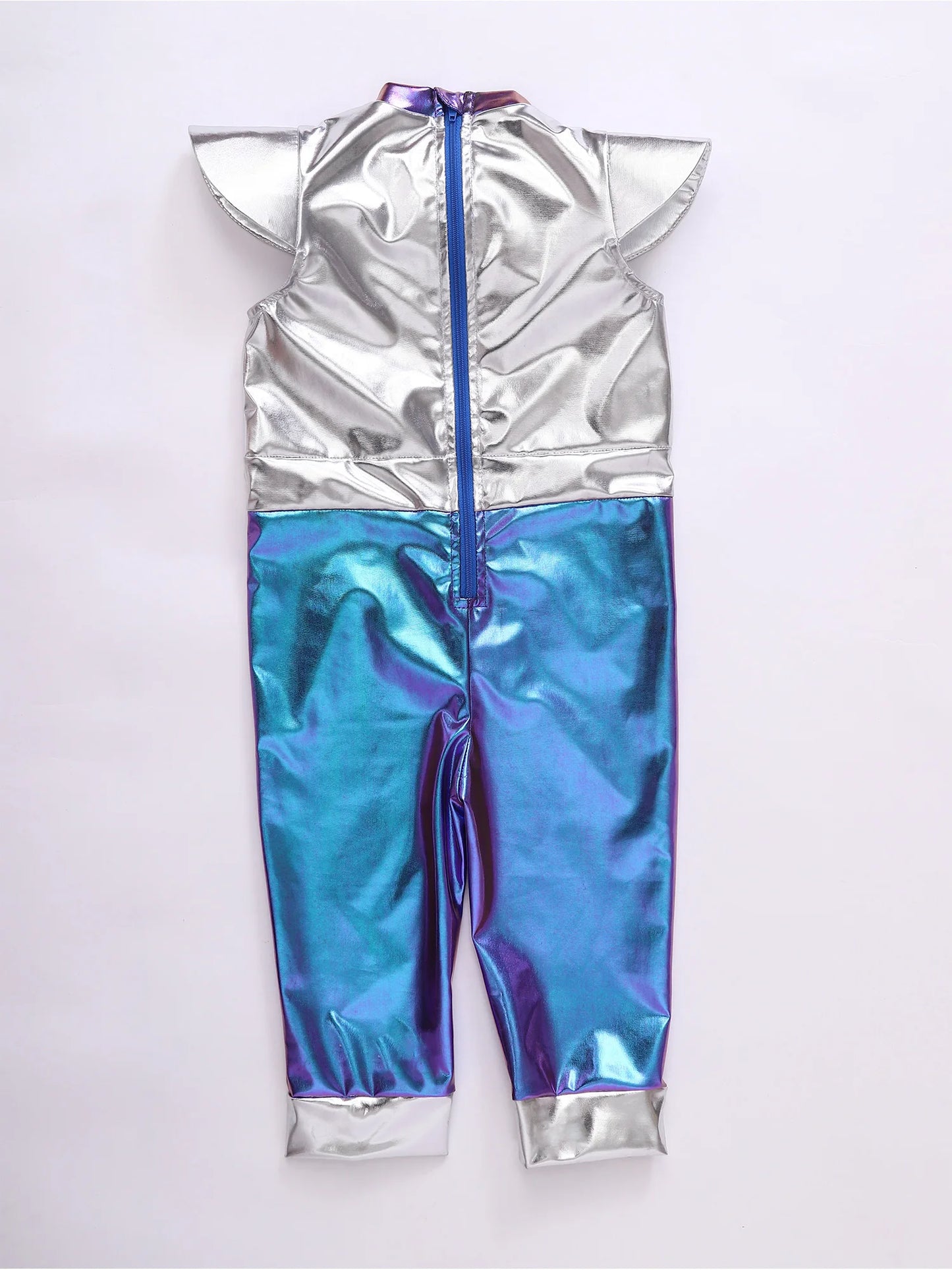 Toddler Boys Girls Metallic Alien Dress-up Costume Jumpsuit Halloween Outer Space Party Cap Sleeve Shiny Romper for Photography